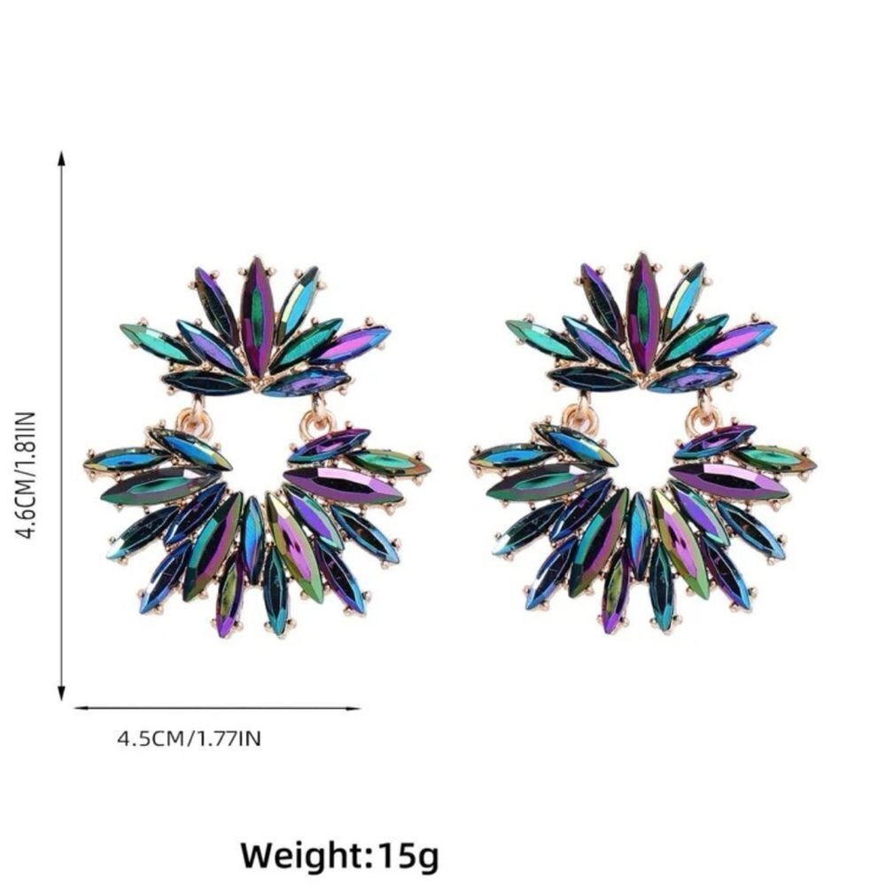 Glamorous Rhinestone Flower‎ Shaped Drop Earrings - Picture 3 of 9